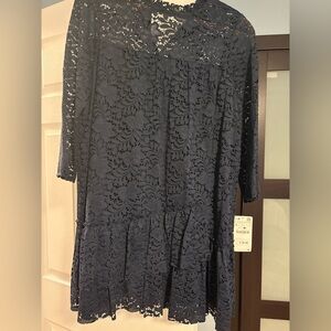 Zara Elegant Navy Lace Dress. NWT. Size L. Navy Blue